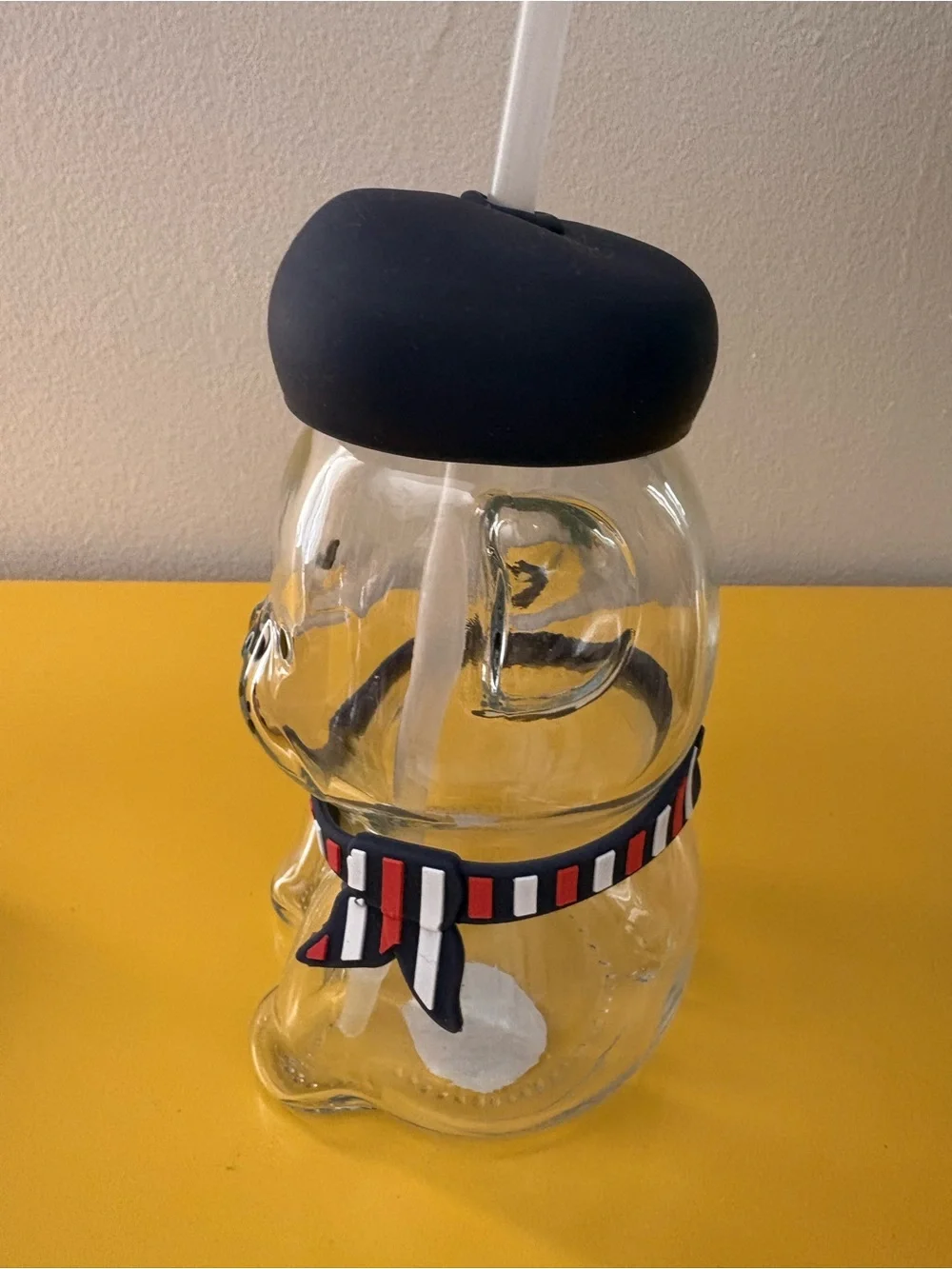 Clear Dog Shaped Glass Water Bottle with Straw